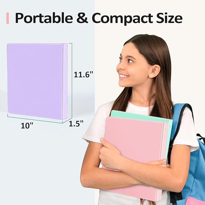 BinderX Extra Durable 3 Ring Binder, Round Ring 1 Inch Binders, Fits 175 Sheets of 8.5x11 Paper, Customizable View Cover with Inside Pockets, Cute 1" Binder, School Supplies for Girls, Yellow