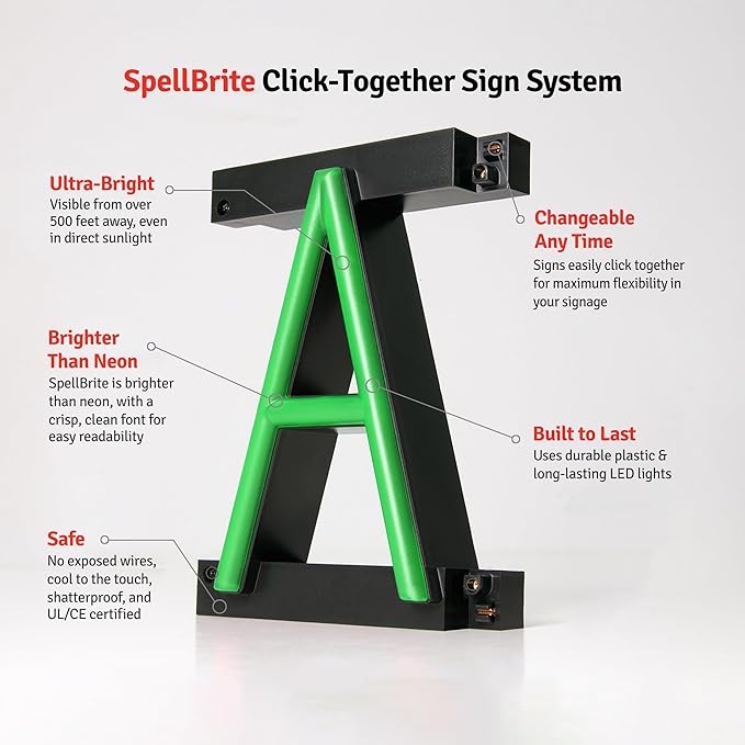 SpellBrite OFFICE Sign | Directional Sign with Neon Look, Green LED Light Source | 20.5" x 6.3"