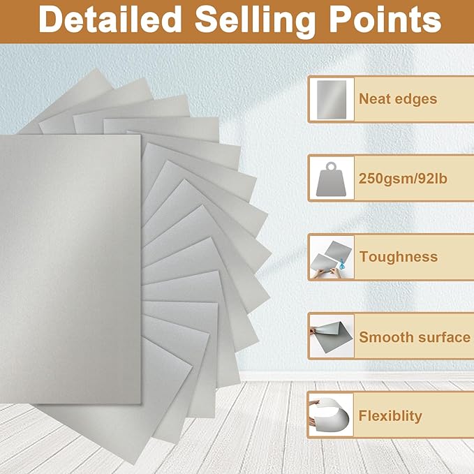 Silunkia 120 Sheets Shimmer Silver Cardstock 8.5 x 11 Craft Paper, 250gsm/92lb Heavyweight Certificate Paper Card Stock for DIY Card Making, Wedding Invitations, Thank You Cards, Business Cards