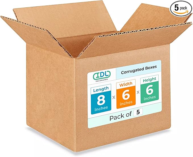 Small Moving & Shipping Boxes 8 x 6 x 6 inches (5-Pack) - Extra Strength 200 lb vs Regular - Corrugated Cardboard Boxes - Shipping Box for Small Business - Moving Cardboard Box by IDL Packaging