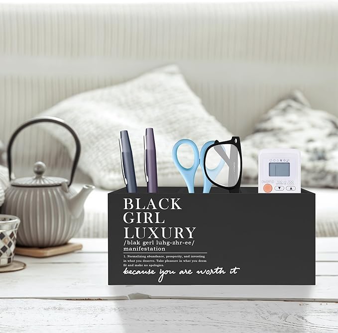Exqcom Black Girl Luxury Inspirational Pen Pencil Holder, Desk Accessories Gifts for Black Women, African American Positive Affirmations Pencil Pen Holder Organizer for Home Office