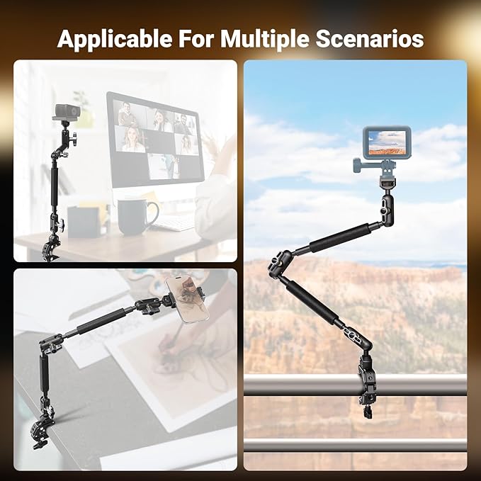 NEEWER 22" Magic Arm w Desk C Clamp, Overhead Camera Mount with Articulating Mic Boom Arm 1/4" 3/8" Threads for ARRI, Desktop Stand Holder for Phone Microphone Webcam Action Camera Video Light, UA057