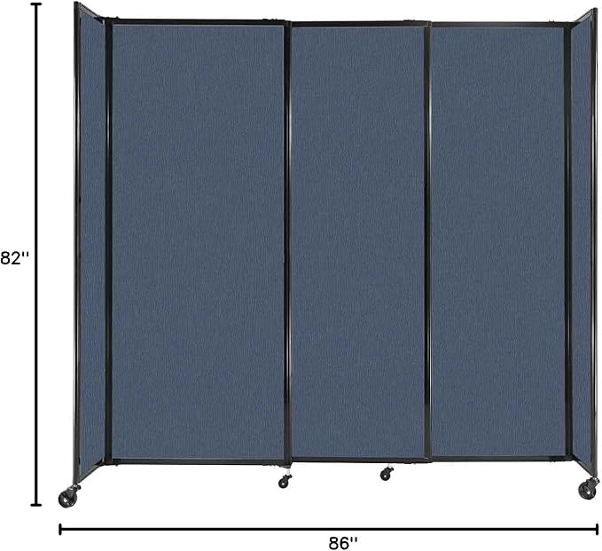 Versare Straightwall Sliding Portable Wall Partition | Freestanding Office Dividers | Locking Wheels | Temporary Room Separator | 7'2'' Wide x 6'10'' Tall Ocean Fabric Panels