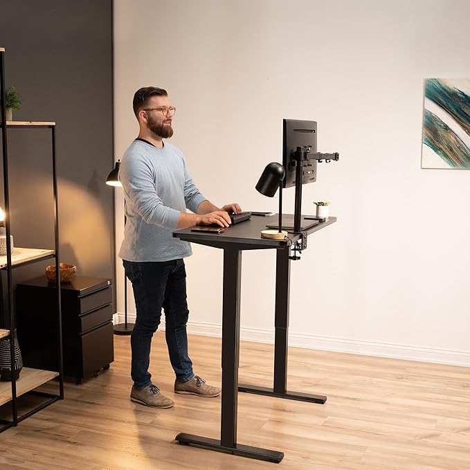 VIVO Electric 43 x 24 in Standing Desk, Memory Height Adjustment, 1B Series, Holds 220 lbs, Light Wood Top, White Frame, DESK-1W4C