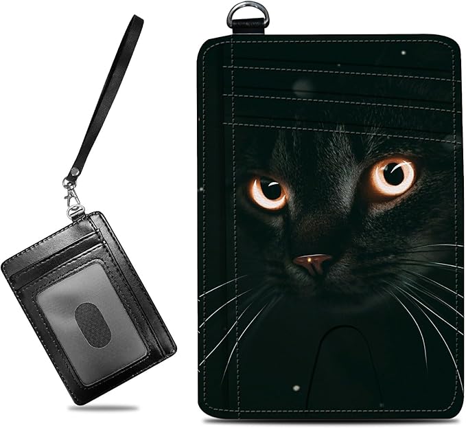 BWEGRHE Small Travel Wallets, Black Cat Glitter Slim Minimalist Front Pocket Wallet with Wristlet, RFID Blocking PU Leather Credit Card Holder with ID Window Change Purse for Men Women