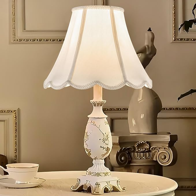 GOSO Bell Lamp Shades Set of 2 Medium Off White, Scalloped Lamp Shade for Table Lamp,Floor Lamps Replacement Braids with Petal Edges, 6×13×9.8 Inch Spider Easy Assembly Modern Art Decor for Bedroom