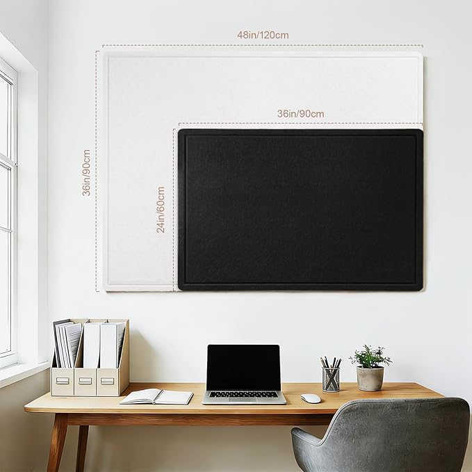 Vision Board 36x24, Thicken Felt Pin Board for Bedroom Dorm or Personal Creative Space with 20 Pushpins and 20 Postcards, Black