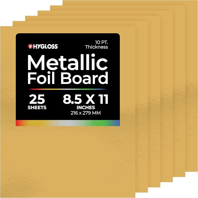 Hygloss Metallic Cardstock Sheets – 25 Matte Gold Sheets, 8.5” x 11” - Sturdy 10 pt. – Metallic Foil Board Paper for Crafts, Scrapbooking, Posters & Decorations
