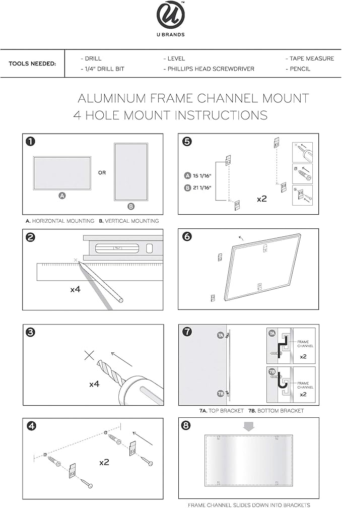 U Brands Magnetic Whiteboard 24" x 36", Black Aluminum Frame Dry Erase Board, Wall Mounted White Board for Office, Classroom, Home, Planning & Organization