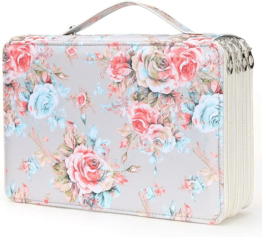 Vomgomfom Colored- 200 Slots Pencil Holder with Zipper Closure Twill Fabric Large Capacity Pencil Case for Watercolor Pens or Markers, Organizer for Artist (Gray Rose)