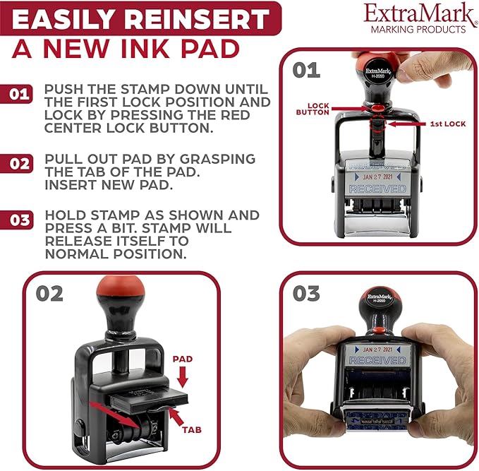 Heavy Duty Style Office Date Stamp with DEPOSITED - Self Inking Dater - Style C - Black Ink Color