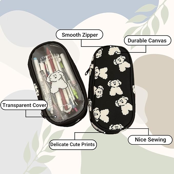 Cute Puppy Japanese Pencil Case Clear Case Large Capacity Canvas PVC Aesthetic Pen Holder Pencil Pouch Box