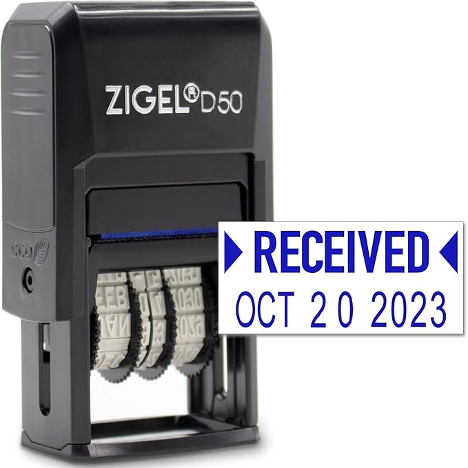 ZIGEL D50 Date Stamp with Received - Self Inking Date Stamp - Blue