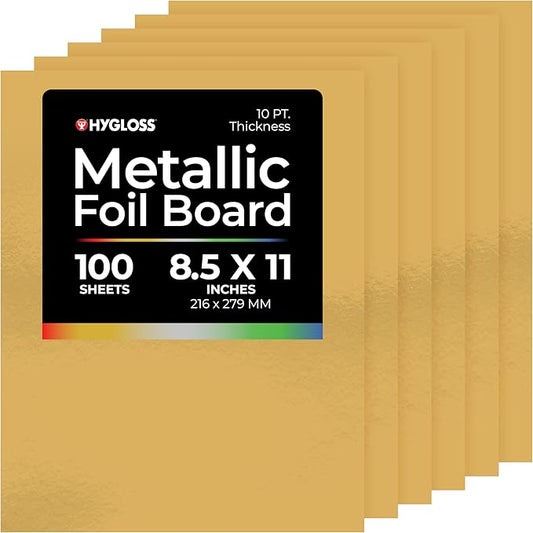 Hygloss Metallic Cardstock Sheets – 100 Matte Gold Sheets, 8.5” x 11” - Sturdy 10 pt. – Metallic Foil Board Paper for Crafts, Scrapbooking, Posters & Decorations