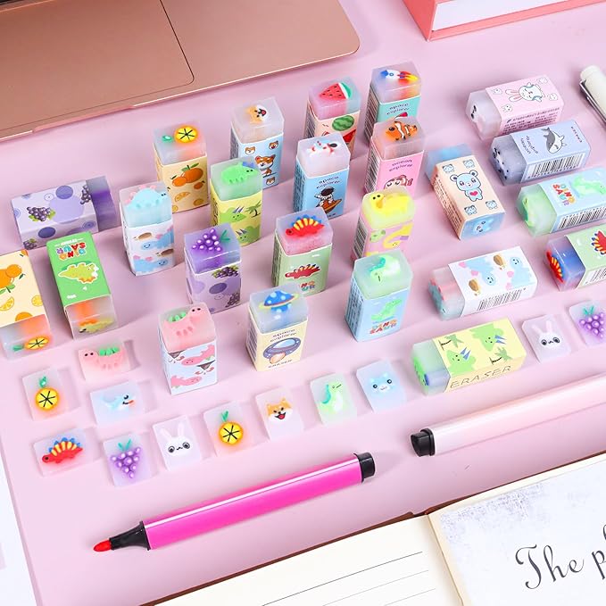 35PCS Cute Animal Erasers for Kids, Count Bulk Pack, Assorted Designs, Back to School Supplies