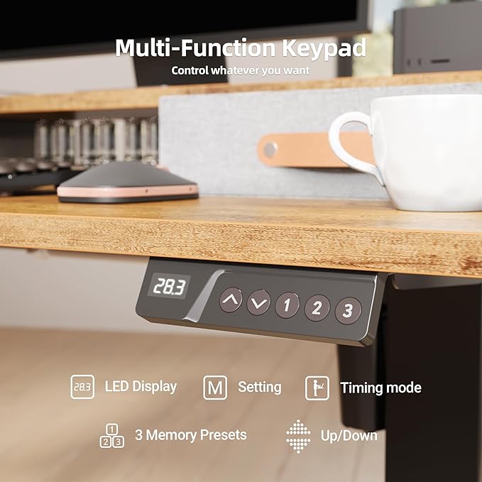 Claiks Electric Standing Desk with 2 Drawers, Adjustable Standing Desks with Storage, Height Adjustable Stand up Desk for Home Office with 2 Hooks,48 Inch Ruist Brown