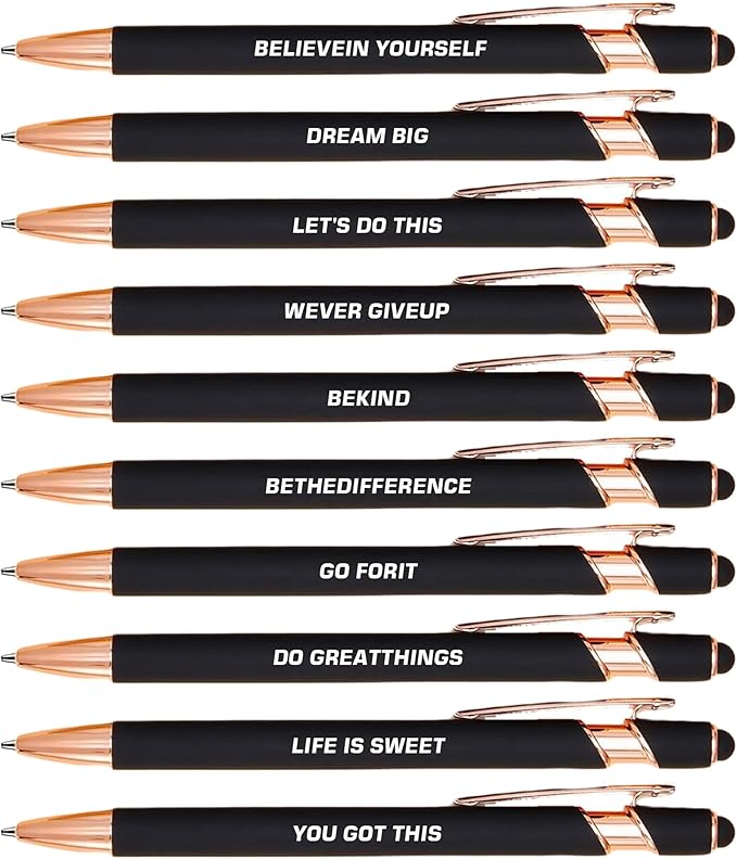 10pcs Inspirational Pens Set Stylus Pens Design Black Ink Smooth Writing Pens No Smudge Office Essentials Inspirational Quotes Engraving Pen for Employee Benefits and Team Rewards Motivational Gifts