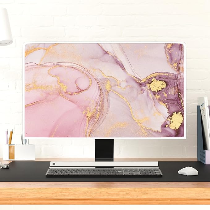 Baocicco Pink Gold Marble Waterproof Screen TV Cover 80 Inch Decorative Modern Television Cover for Home TV Screen Texture Dust Proof Monitor Covers for Television Screen LED LCD OLED TVs