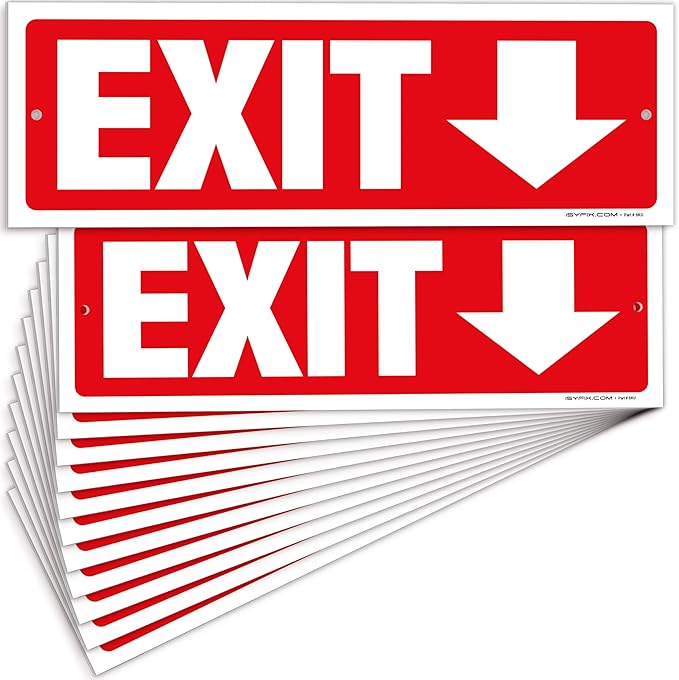 iSYFIX Exit Signs - 12 Pack 12x4 Inch Directional Down Arrow Signs, 40 mil Polystyrene Plastic, UV Laminated, Scratch & Fade Resistant, Waterproof - Ideal for Office, Theater, School, Business