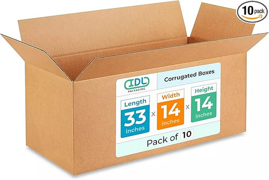 IDL Packaging - B-331414-10 Large Corrugated Moving Boxes 33"L x 14”W x 14"H (Pack of 10) - Excellent Choice of Strong Packing Boxes for Moving or Relocating
