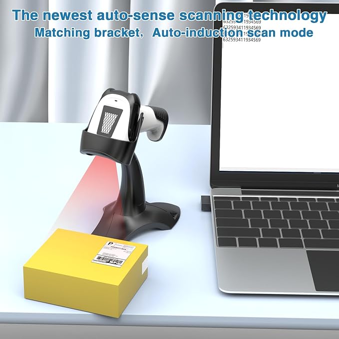 2D Handheld Wireless Barcode Scanner with Stand 3-in-1 Bluetooth bar Code Scanners - Cordless, Rechargeable 1D and 2D Barcode Scanner for Inventory - Wireless, Handheld, USB Bar Code/QR Code Scanner