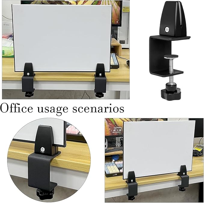 Jhanw Desk Divider Clamp For 1/8" To 0.51" Panel, Adjustable Desk Partition Clamp For 0.32" To 2.04" Desktop, Standing Desk Accessories For Desk Privacy Folders, Black Sneeze Guard Holder 2-pack