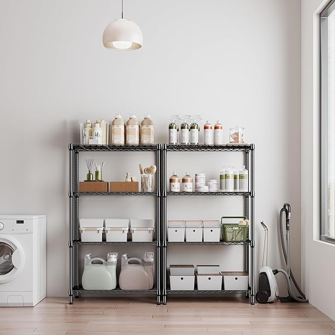 M MZG 1000 lbs 4 Tier Shelf Metal Storage Shelves Shelving Wire Rack Heavy Duty Closet Organizers for Garage Kitchen Bathroom Laundry Black 15.7" D x 33.5" W x 59.5" H