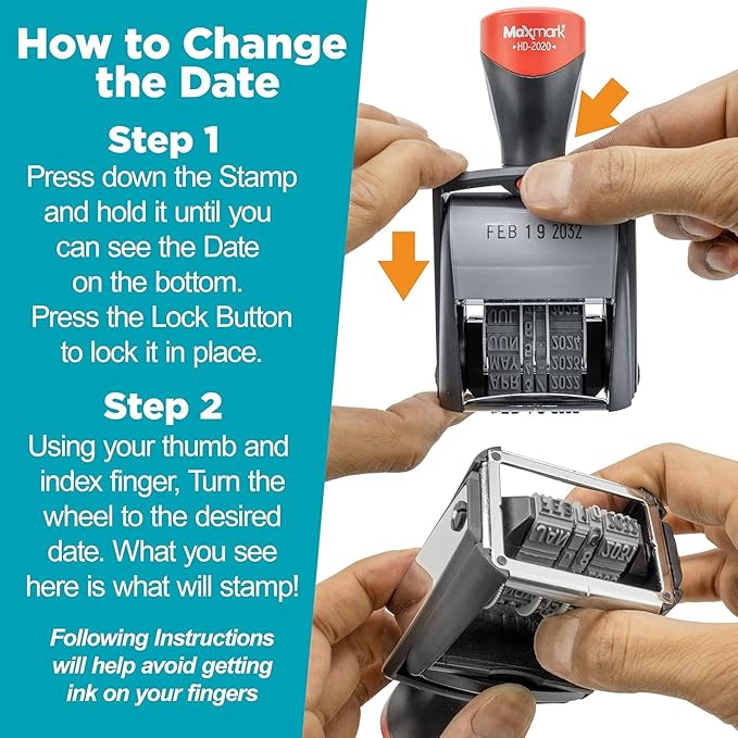 MaxMark Heavy Duty Date Stamp, Large Date Size - Exclusive 12-Year Band - Blue Ink