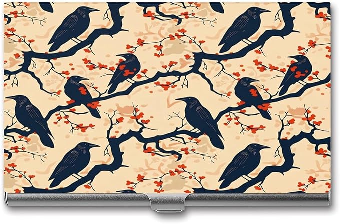 haigof Crow Business Card Holder Business Card Case Metal Business Card Organizer 3.7X2.2 In