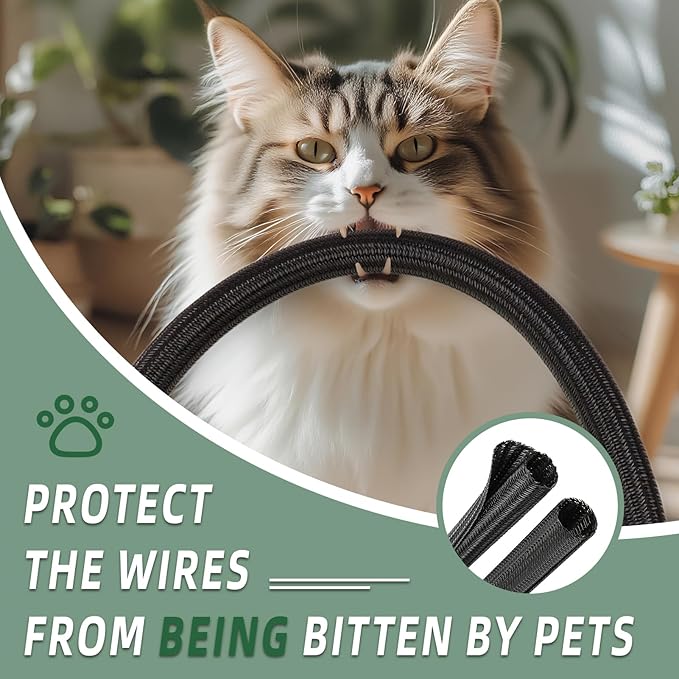 Split Wire Loom Tubing, Cable Protector Sleeve, Braided Cable Management for TV/Computer/Home Theater/Engine Bay, Cord Protectors from Pets No Chew (Black, 1/2"-25ft)