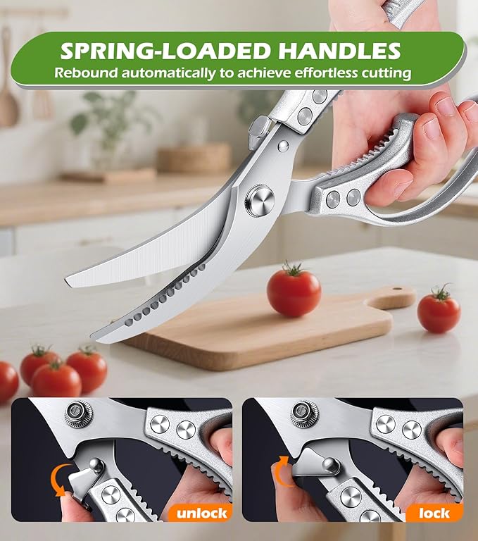 Aaeiirey Heavy Duty Poultry Shears – Luxury Kitchen Shears & Multipurpose Kitchen Scissors for Meat, Chicken, Fish & Vegetables, High Carbon Stainless Steel, Safety Lock, Dishwasher Safe