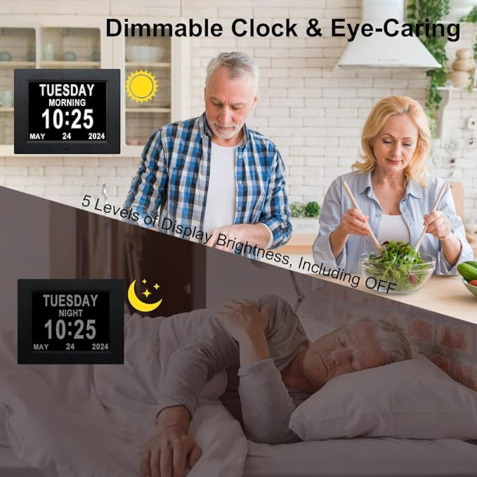 TMC 【New 2026】 Dementia Clock Large Digital Clock for Seniors, Large Display with Custom Alarms, Digital Calendar Alarm Day Clock with Day & Date for Elderly, Clear Numbers Alzheimer (Black, SD)