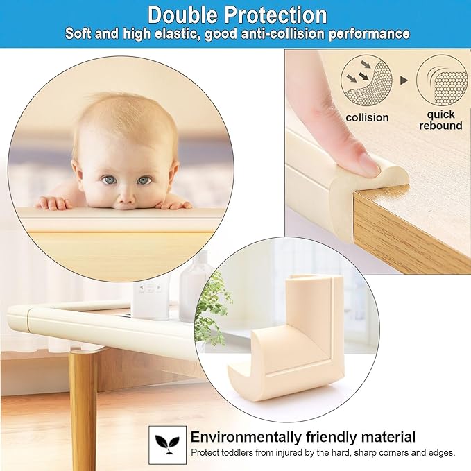 Baby Proof Corners and Edges Protector 8.2ft (Large 7.5ft Edge+4 Corner Guard), Fireplace Baby Proofing Bumper, Heavy-Duty Soft NBR Foam Edge Corner Protector for Furniture Table, Childsafe/Pre-Taped