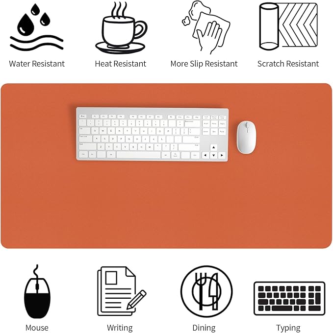 Bloss Orange Desk Mat 31.5"x15.7", Waterproof Large Desk Pad, Leather Desk Matt for Desktop, Computer Mat for Office/Home/Decor