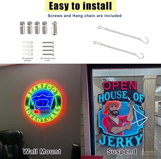 Custom Neon Sign Logo, Personalized LED Shop Name Logo Sign for Business Wall, Hanging Neon Lights Customizable Upload Picture UV Printed for Bar Nail Hair Office Room Home Decor, Size 10-60in Large