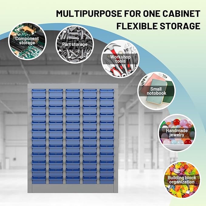 Exerock 60 Drawer Tool Storage Cabinet with ABS Drawers, Bolt and Nut Organizer Parts Box, Hardware Shelving Unit for Garage and Workshop