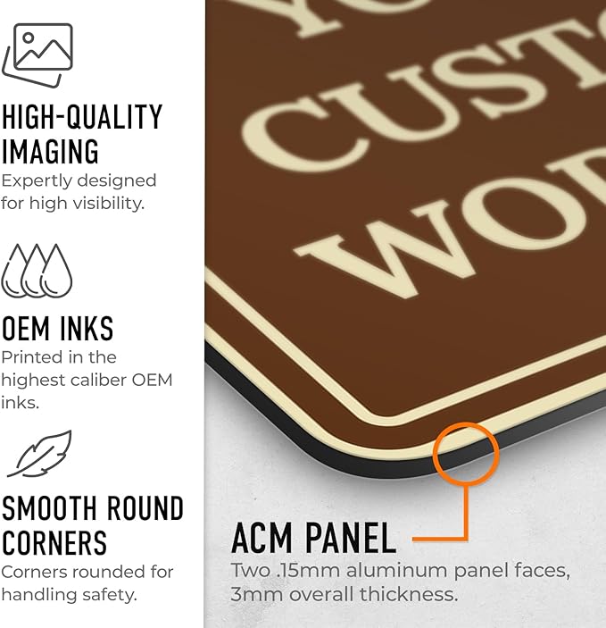 Custom Decorative Sign, Personalized Metal Sign for Business, Driveway, Home, Airbnb, Office Door Plaque, Brown Background Sign, 18x24 Inches, ACM, Fade Resistant, Made in USA by Sigo Signs