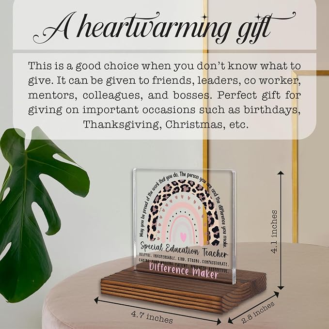 Special Education Teacher Gift Desk Sign Appreciation Plaque, Difference Maker Thank You Gift for SPED Teacher Graduation Birthday Office Classroom Decor PA093