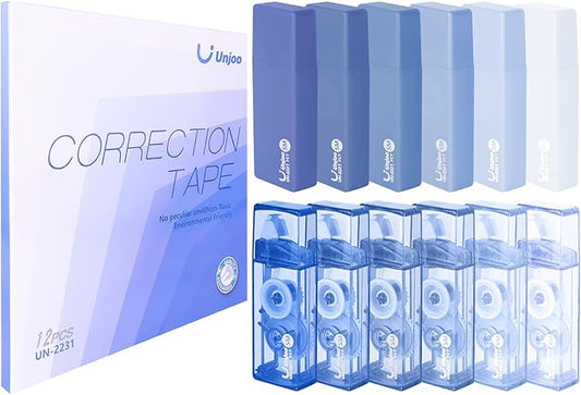 Unjoo Correction Tape, Easy To Use Cute Applicator for Instant Corrections, For school, Office Workers (Gradient Blue, 5M/196" x 0.2",12pack)