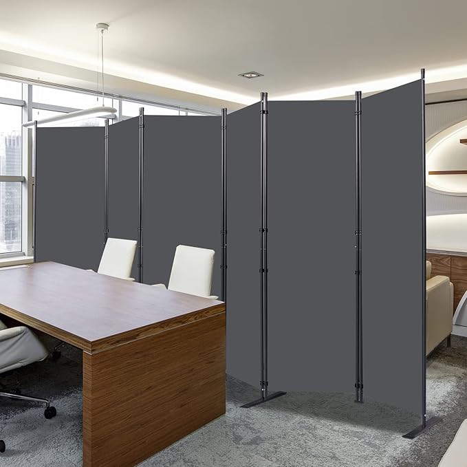 CHOSENM Room Divider, 6 Panel Folding Privacy Screens with Wider Support Feet, 6 Ft Portable Room Partition for Room Separator, 132" W X 71" H, Grey