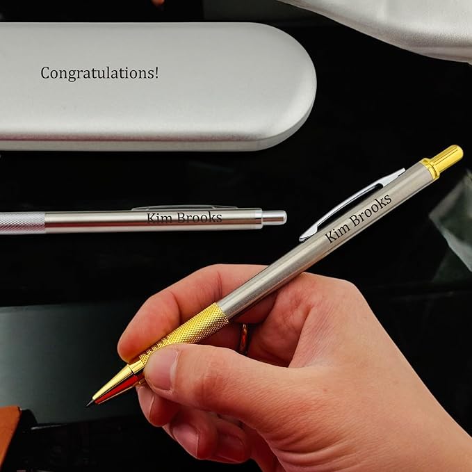 Custom Engraved Mechanical Pencil – Personalized 2.0mm Refillable Drafting Tools – Gift for Architects, Engineers, Students, Designers, Graduation (Chrome w/ Gold Trim Pencil Engraved)