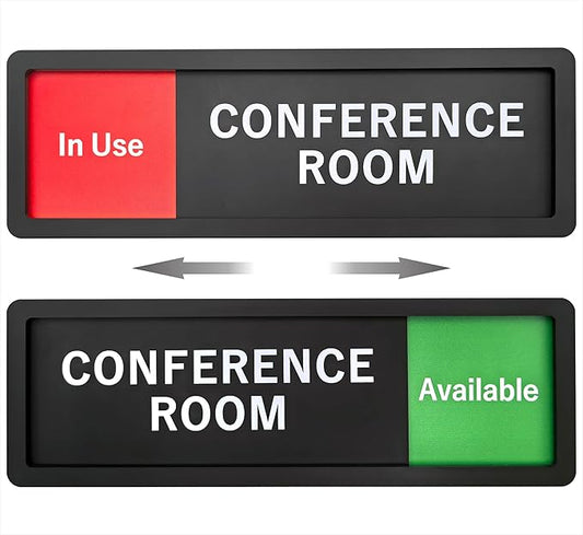 Conference Room Sign – In Use/Available Slide Switch Sign, Premium Durable Acrylic Material, Super Strong Self-Adhesive, Quick Installation, Suitable For Your Home And Business (9×3 Inches, Black)
