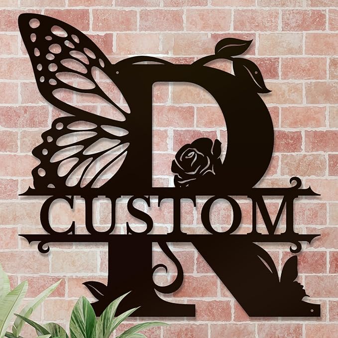 Personalized Custom Letter Name metal Signs,Custom Black Letter Monogram Wall Art Decor,Metal Signs Plaques Outdoor wall Decorative Signage (R)