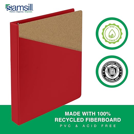 Samsill 0.5 Inch 3 Ring Binder, Made in USA, Economy Round Ring, Clear View Cover, 100 Sheet Capacity - for School, Home, Office - Red, 4 Pack