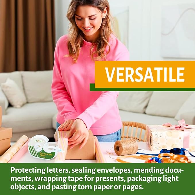 Transparent Tape with Dispenser, 3/4 x 1000 Inches, 12 Rolls Clear Tapes for Craft Jobs, Home & School Supplies