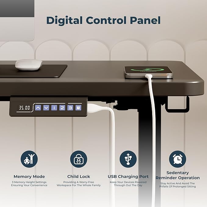 FitStand Adjustable Stand Up Desk, Large 71x31 Inches Height Adjustable Standing Desk with Cable Management, Home Office Computer Desk with Memory Preset & Charging USB Port & Sedentary Reminder