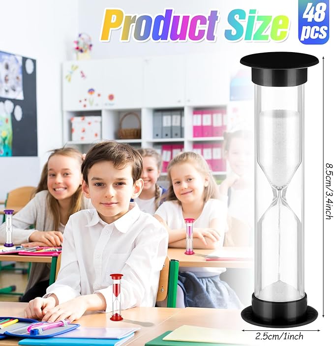 48 Pcs Back to School 5 Minute Sand Timer Bulk Colored Plastic Mini Multicolor Hourglass Stand Timer for Classroom Teacher School Home Office Time Management