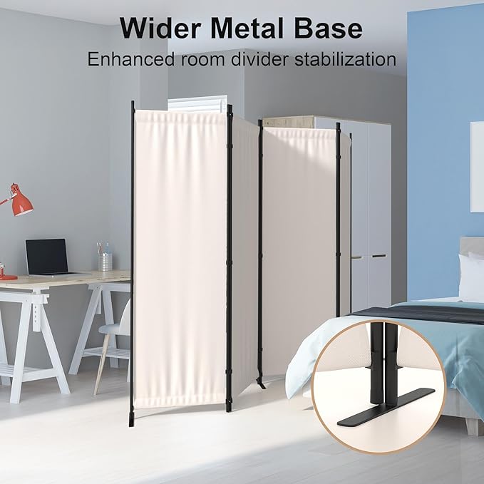Kecreque Room Divider 4 Panel Partition Room Dividers & Folding Privacy Screens w/ 3 Metal Feet,88" W Portable Wall Doubles as a Dressing Screen Wall Divider for Office Bedroom Children's Room,White