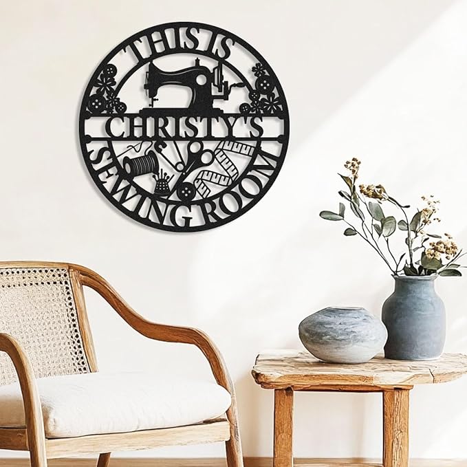Personalized Metal Sewing Sign Wall Art Custom Sewing Room Name Signs Mother's Day Mom Grandma Gift, Customized She Shed Craft Room Decor Quilting Sign with Last Name & Text