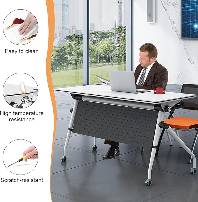 Conference Table,55.1''Folding Conference Room Table for 4-12 People,Mobile Flip Top MeetingTraining Table with Different Coulor and Styles for Offices, Classrooms,Meeting Room (2, 47.2''C)